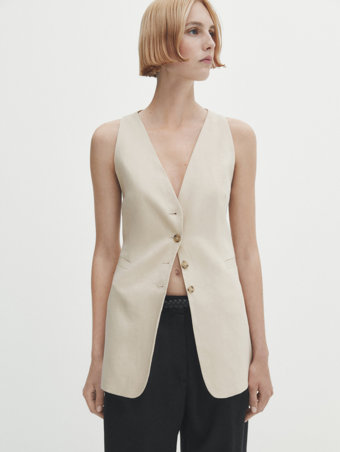

Струящиеся брюки из смеси лиоцелла с вытачками Massimo Dutti, черный