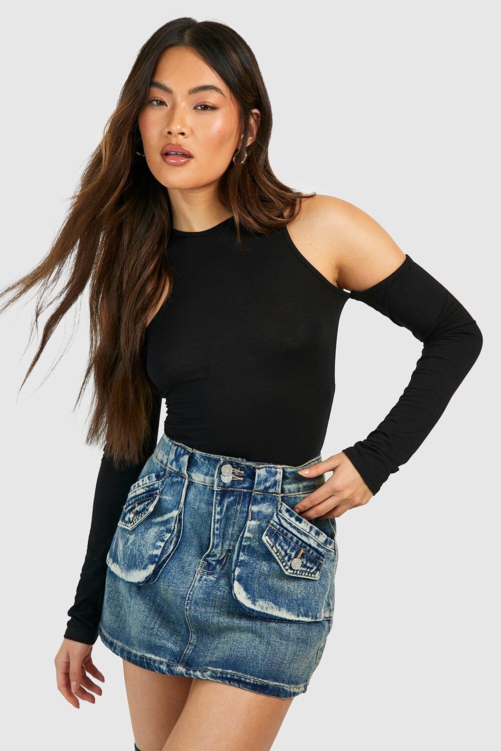 

Боди из джерси с вырезами и длинными рукавами Boohoo, черный