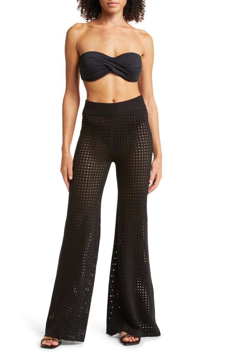 

Брюки Pointelle Mesh Wide Leg Cover-Up Pants ELAN, черный