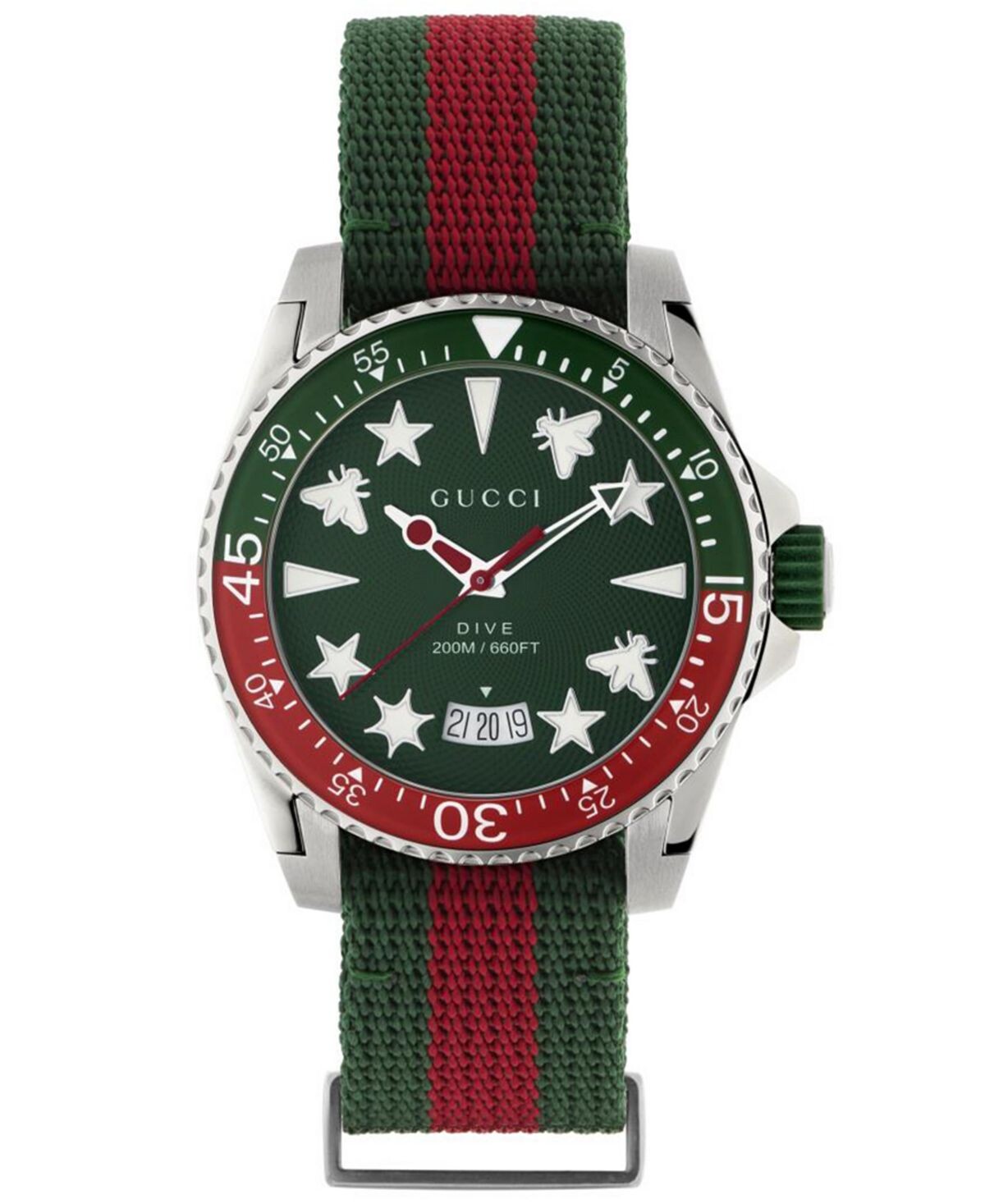 

Часы Dive с зелено-красным тканевым ремешком, 40 мм Gucci