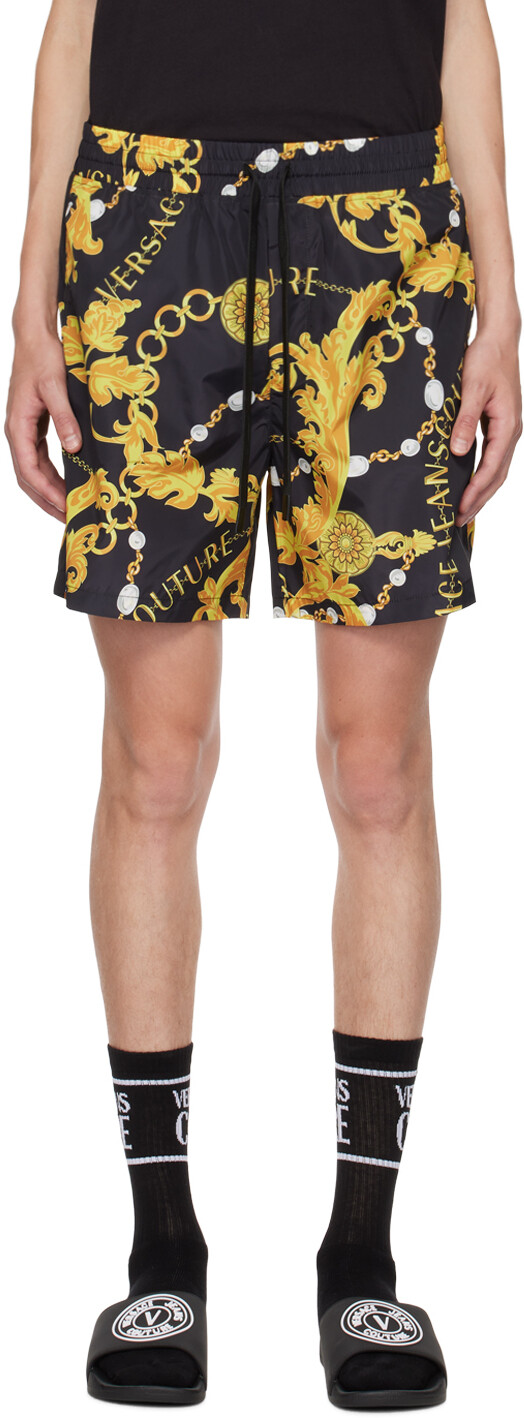 

Черно-желтые шорты с графическим рисунком Versace Jeans Couture