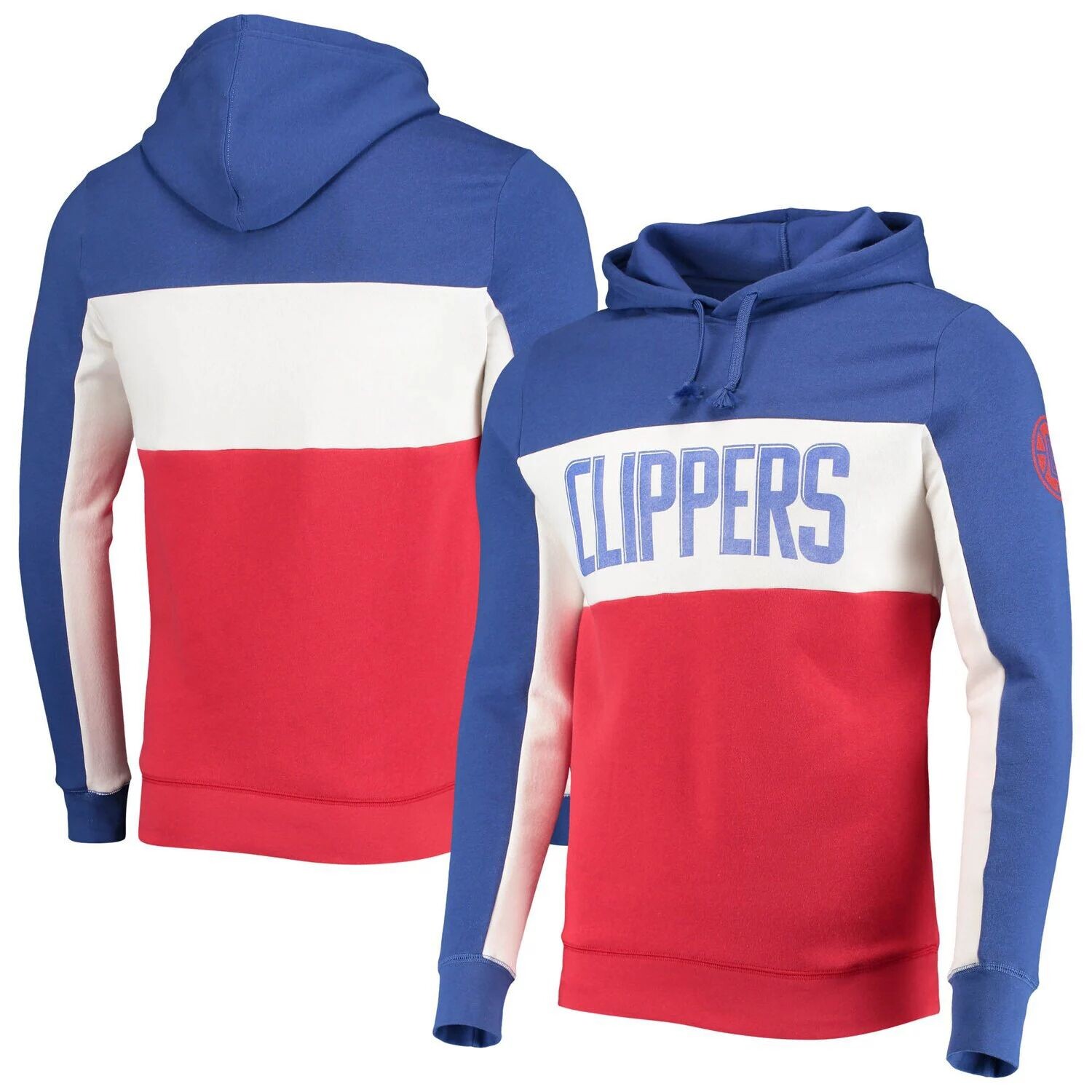 

Мужской флисовый пуловер с капюшоном Junk Food Royal/белый LA Clippers Wordmark Colorblock