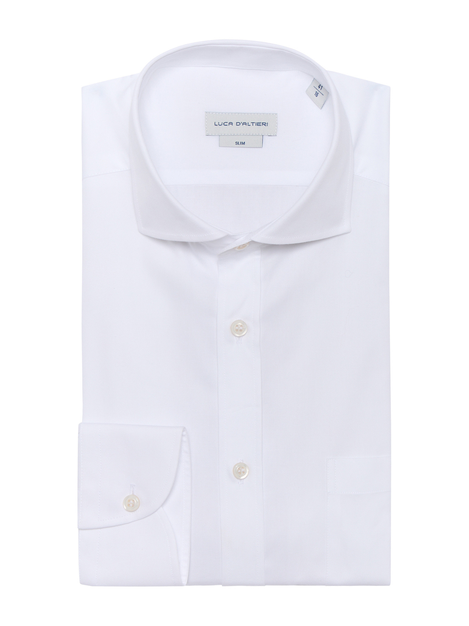 Luca D'Altieri повседневная рубашка приталенного кроя из чистого хлопкового твила, белый рубашка однотонная с длинными рукавами и костюмным воротником