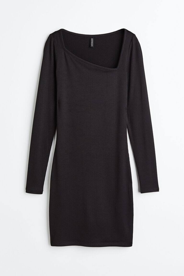 

Асимметричное платье в рубчик H&M, черный