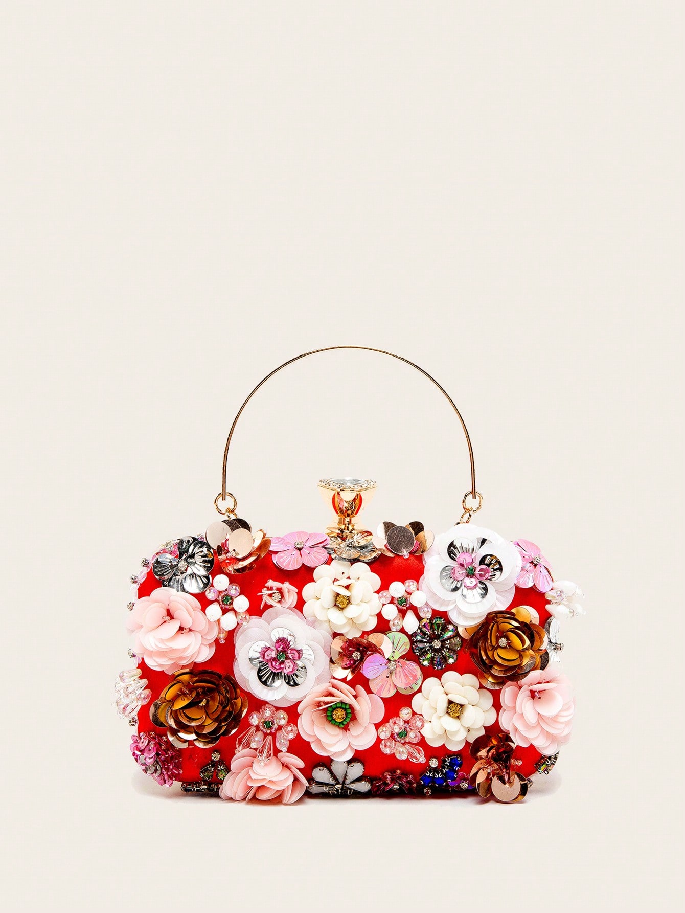 Мини-сумка-коробка с цепочкой и верхней ручкой в ​​виде цветов и бусин, красный новое поступление 2022 женские осенние платья с длинным рукавом и цветочным принтом оптовая продажа китай