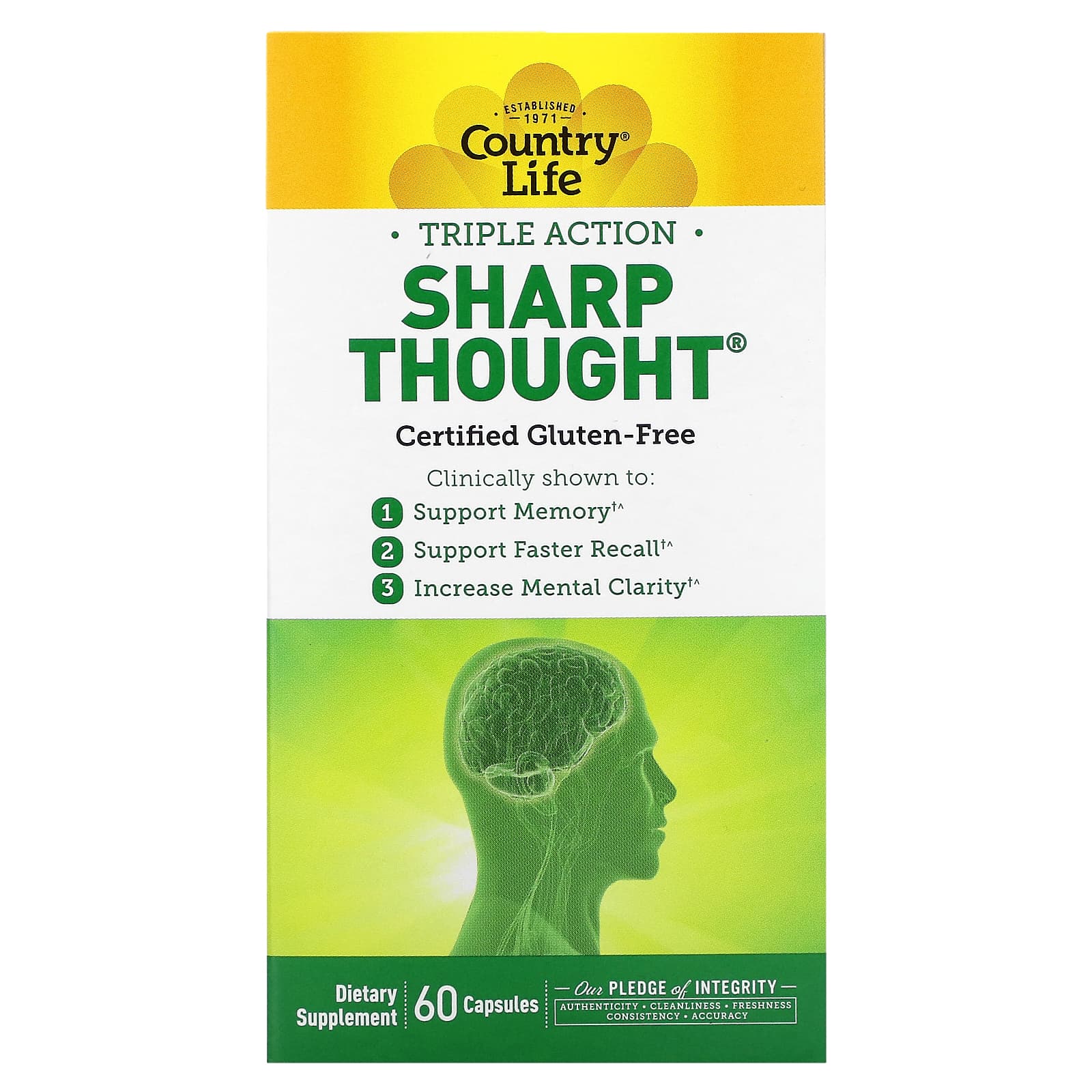 

Triple Action Sharp Thought, 60 капсул, Country Life