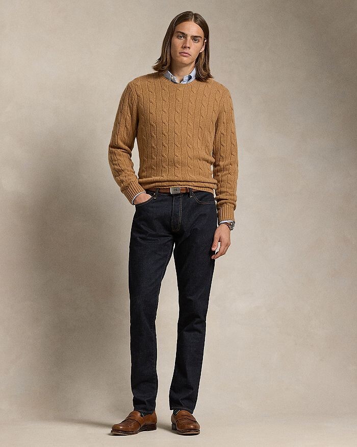 

Кашемировый свитер косой вязки Polo Ralph Lauren с круглым вырезом, коричневый