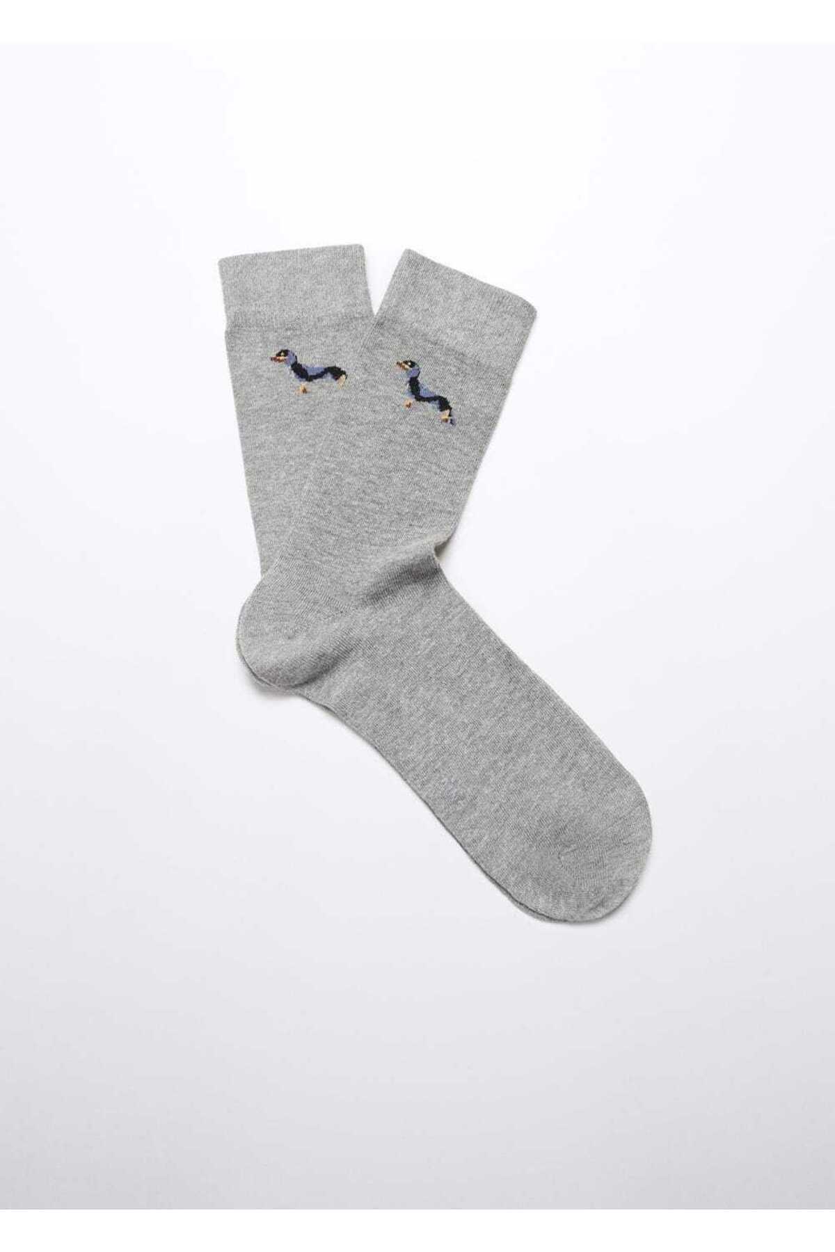 Хлопковые носки с вышивкой «Собака» Mango, серый 1 пара хлопковые носки с вышивкой с надписью love