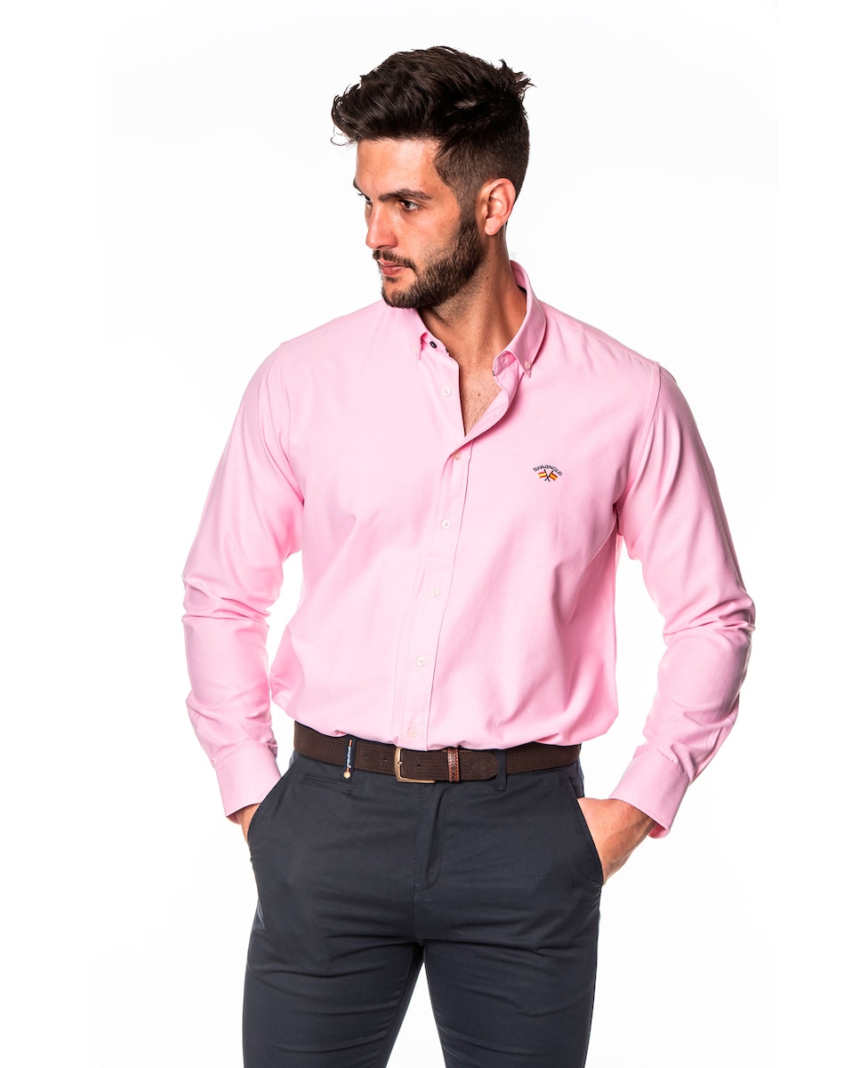 Однотонная мужская оксфордская рубашка розового цвета Bandera Collection Spagnolo, розовый рубашка из легкой полосатой ткани с вышитым логотипом s синий