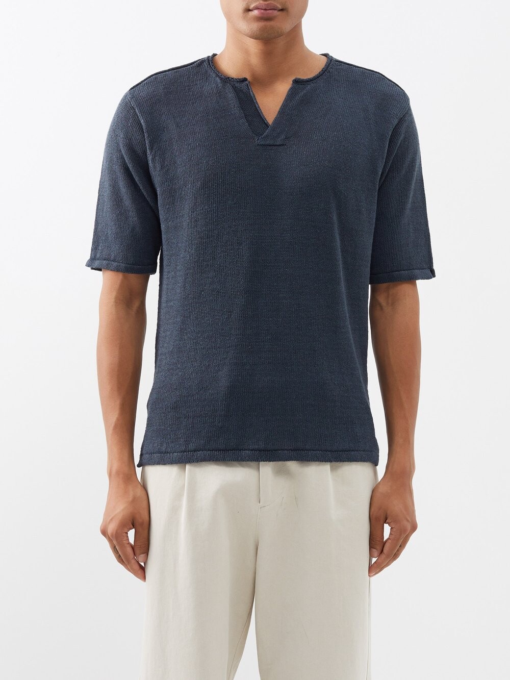 

Льняной топ henley с v-образным вырезом Inis Meáin, серый