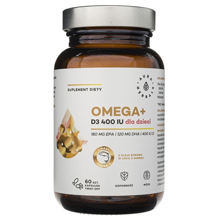 Aura Herbals Омега + витамин D3 400 МЕ для детей 60 капсул