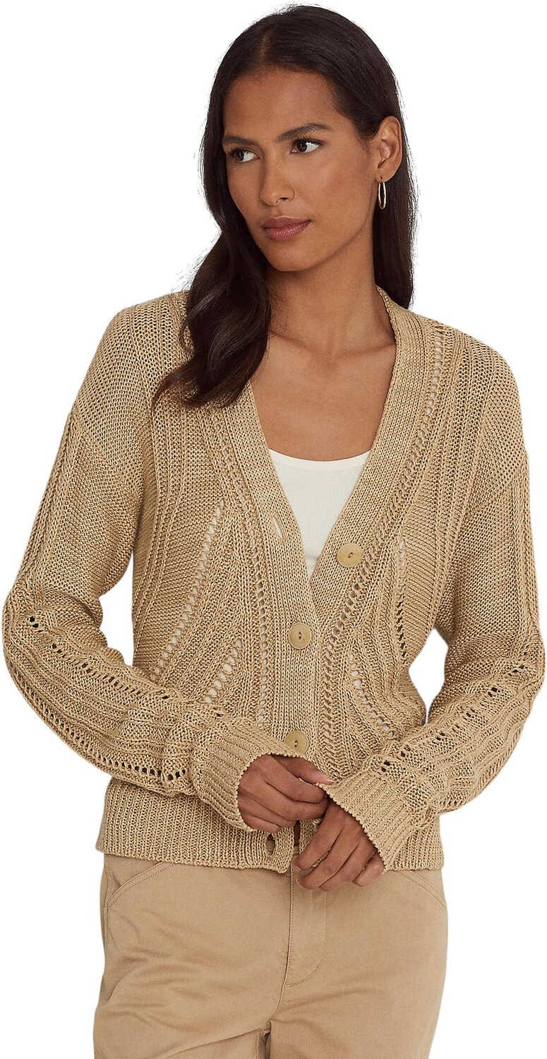 

Свитер Pointelle-Knit Linen-Cotton Cardigan LAUREN Ralph Lauren, цвет Tan Marl