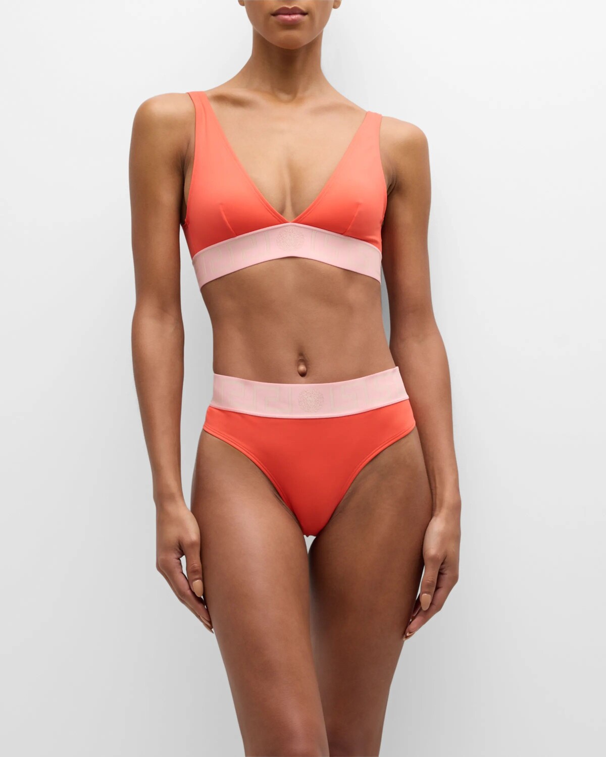 

Топ бикини с каймой Greca Versace, цвет 2Rb10 Coral Dusty Rose Ivory