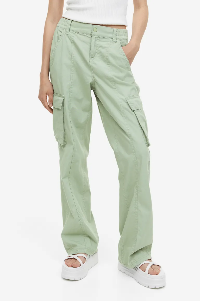 

Брюки-карго из брезента H&M, зеленый