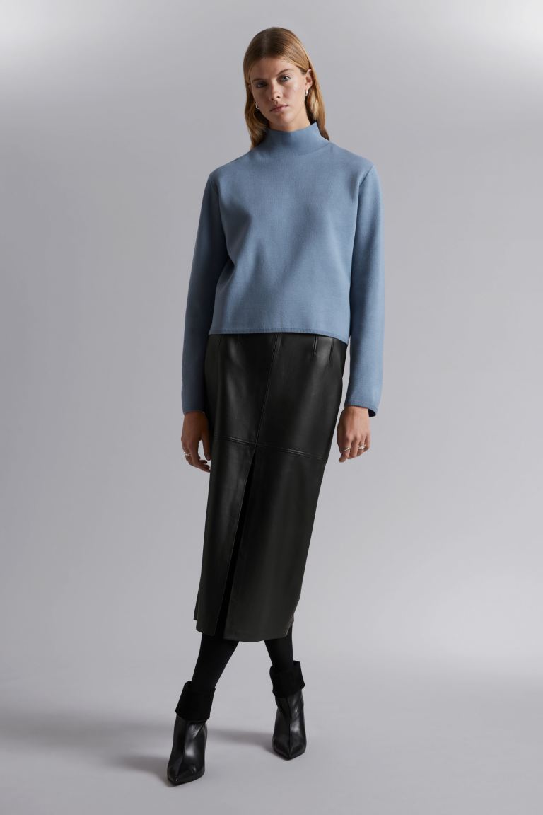 Свободный вязаный свитер с водолазкой и другие истории H&M, синий свитер kingwool шерсть длинный рукав силуэт прямой средней длины вязаный размер 50 серый синий