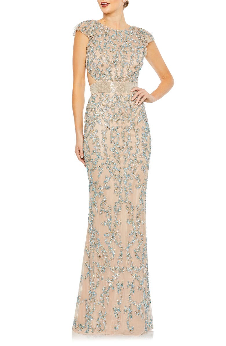 

Дамасское платье с пайетками и открытой спиной MAC DUGGAL