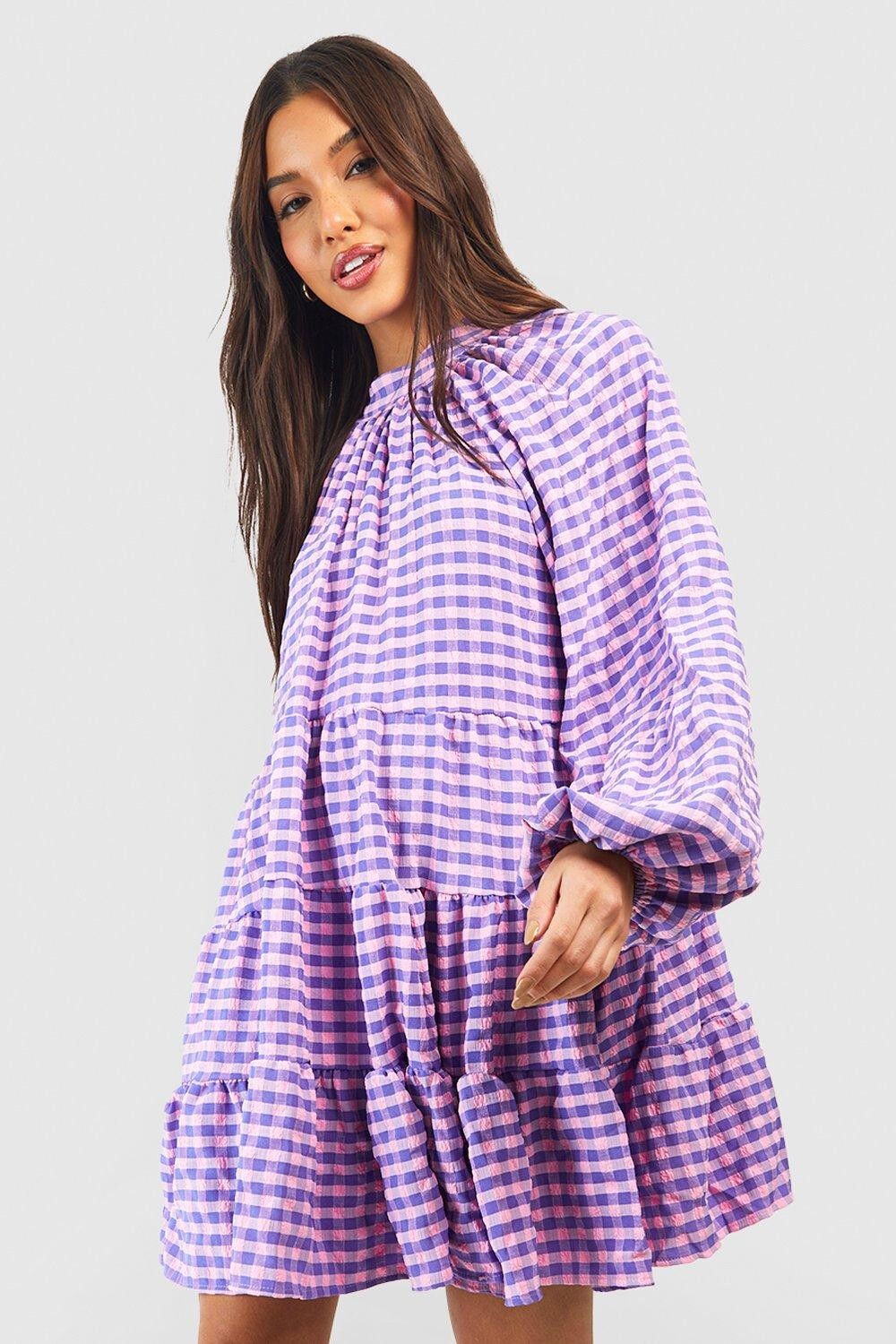 

Платье из текстурированной клетки Boohoo, фиолетовый