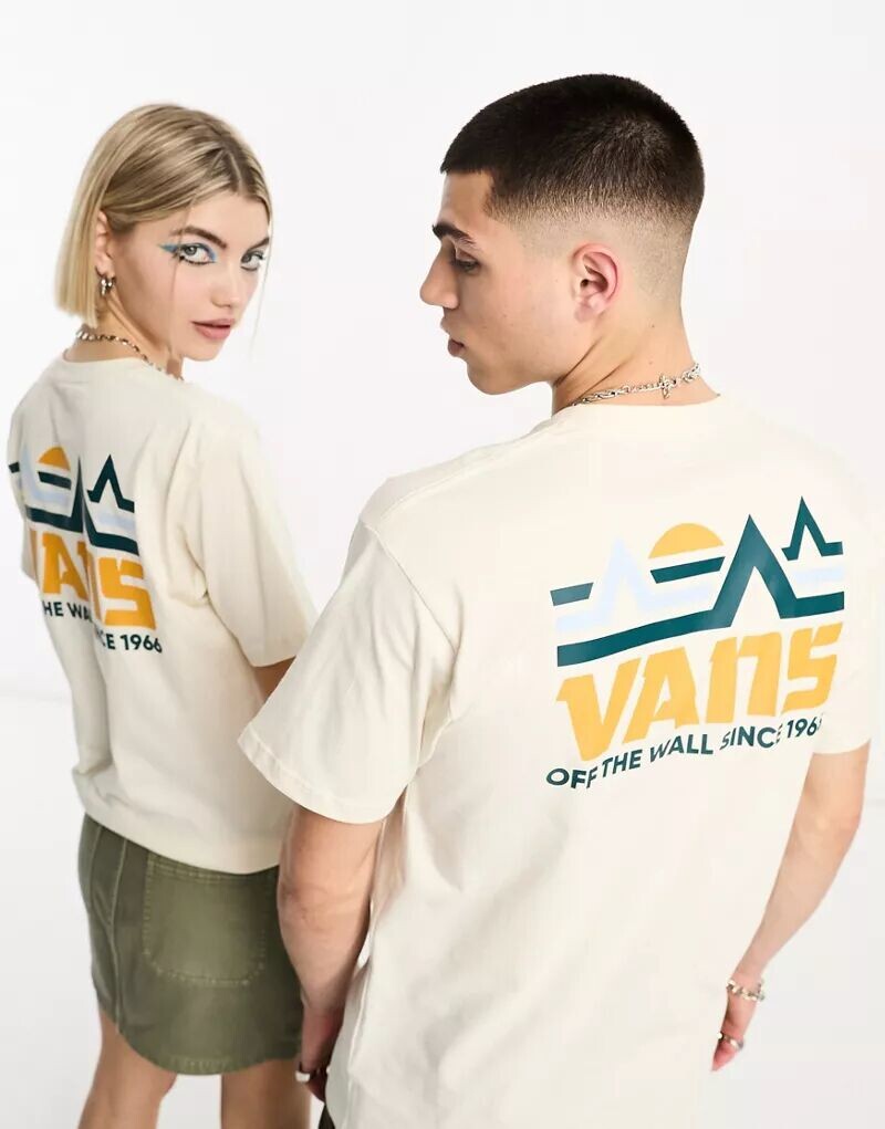 

Белая футболка унисекс с горным принтом на спине Vans