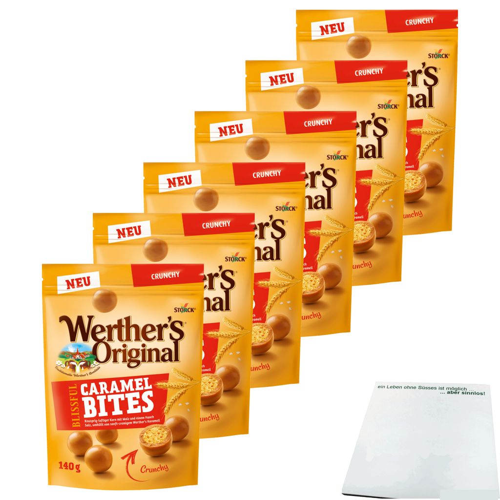 

Werther's Original Blissful Caramel Bites Crunchy, 6 упаковок (6 пакетов по 140 г) + блок usy