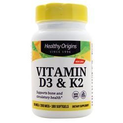Healthy Origins Витамин D3 и K2 180 софтгелей