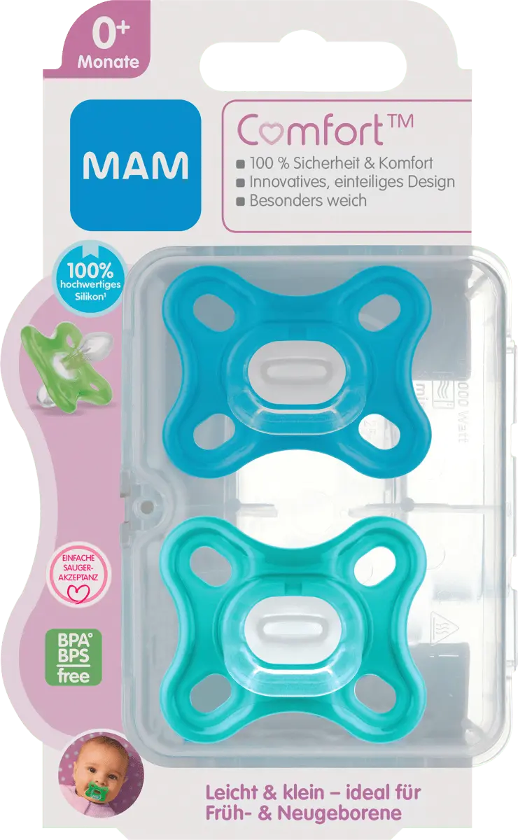 

Соска Comfort силиконовая синяя/бирюзовая с рождения 2 шт. MAM