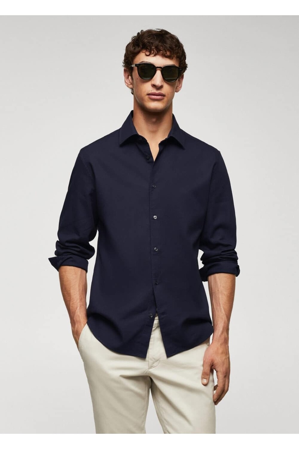 

Рубашка Slim Fit из хлопка Mango, темно-синий