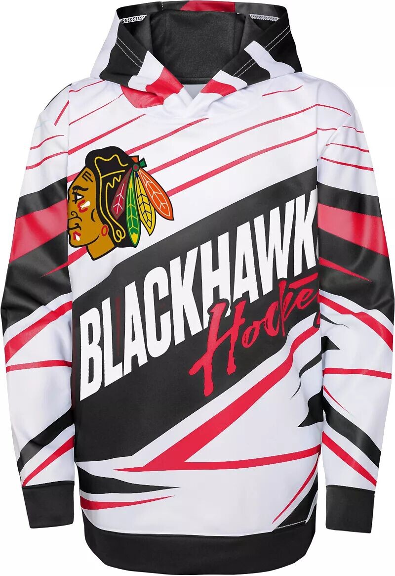 

Outerstuff Черно-белый пуловер с капюшоном NHL Youth Chicago Blackhawks Adept Quarterback