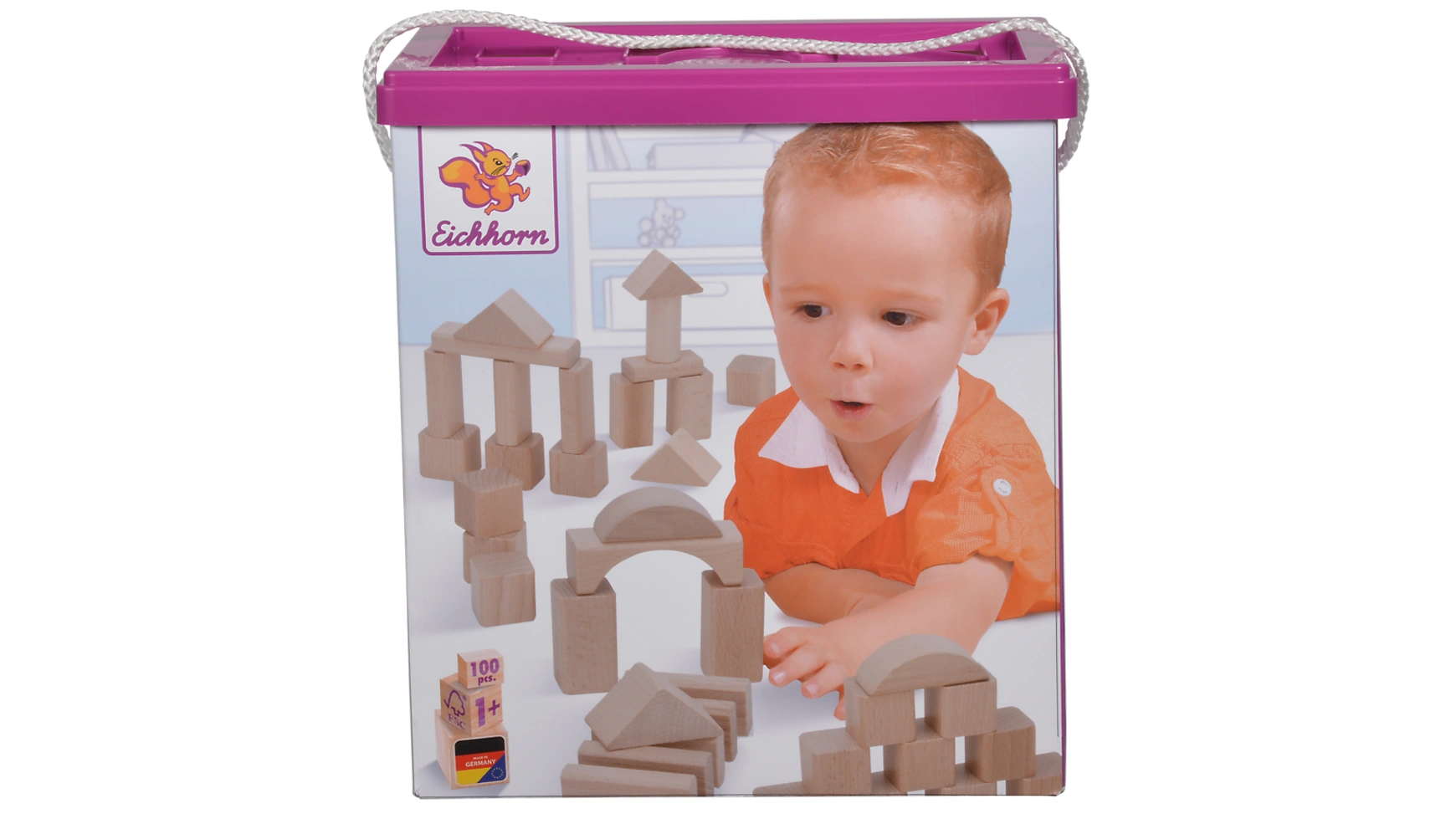 игрушка конструктор детская веревка цифровой развивающий пазл для познавательного интеллекта деревянные строительные блоки с бисером Eichhorn Деревянные строительные блоки натуральный, 100 шт