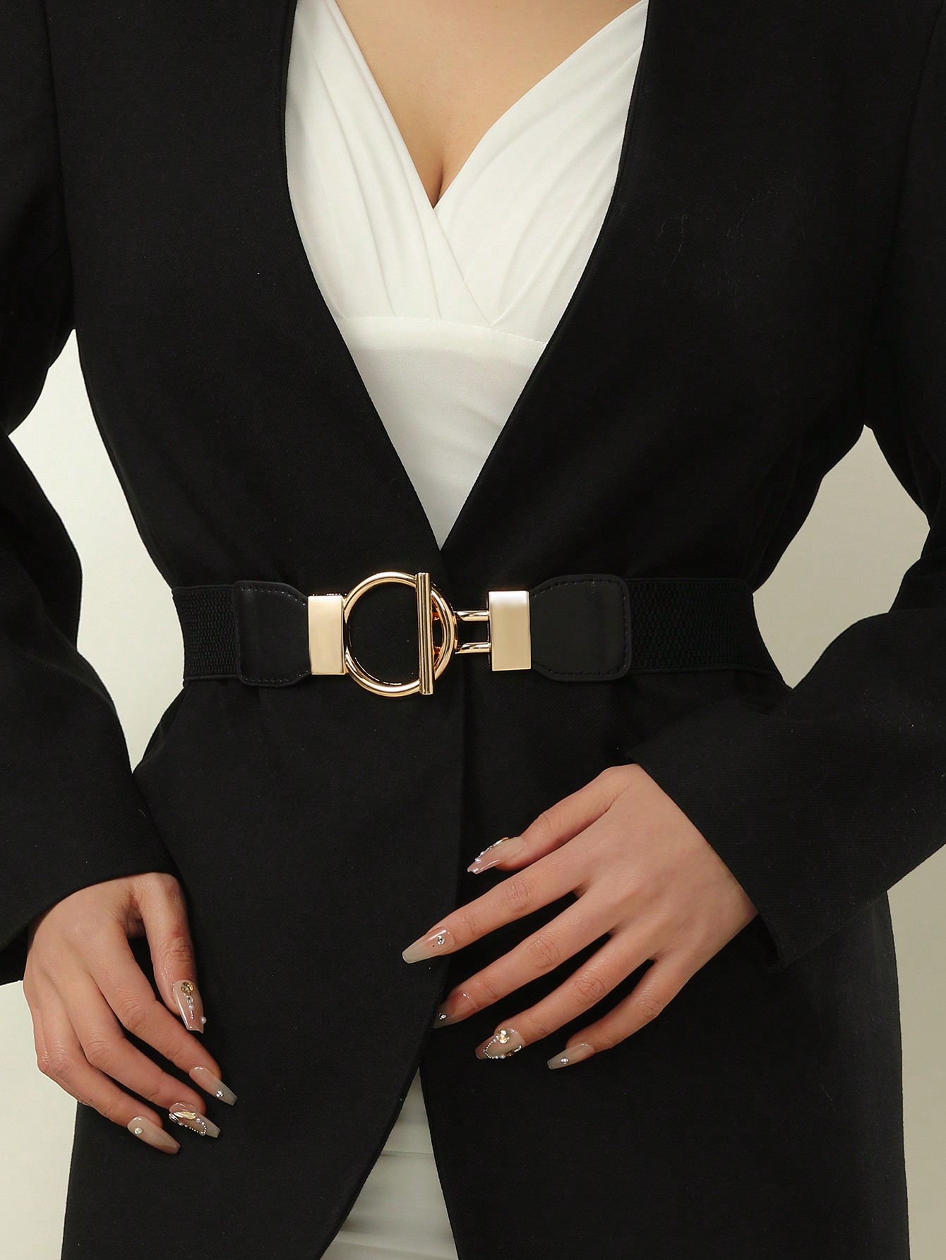 Элегантный ремень с пряжкой Boho OT для пальто и платьев, черный