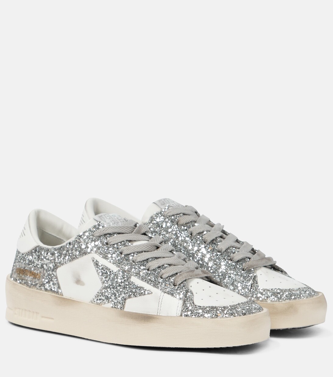 

Кроссовки Stardan из кожи с блестками Golden Goose, серебряный