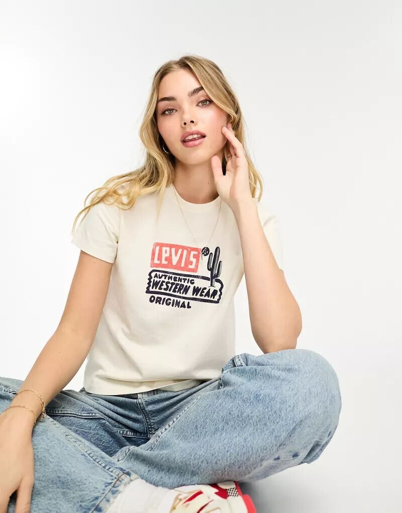 

Кремовая футболка Levi's с логотипом кактуса