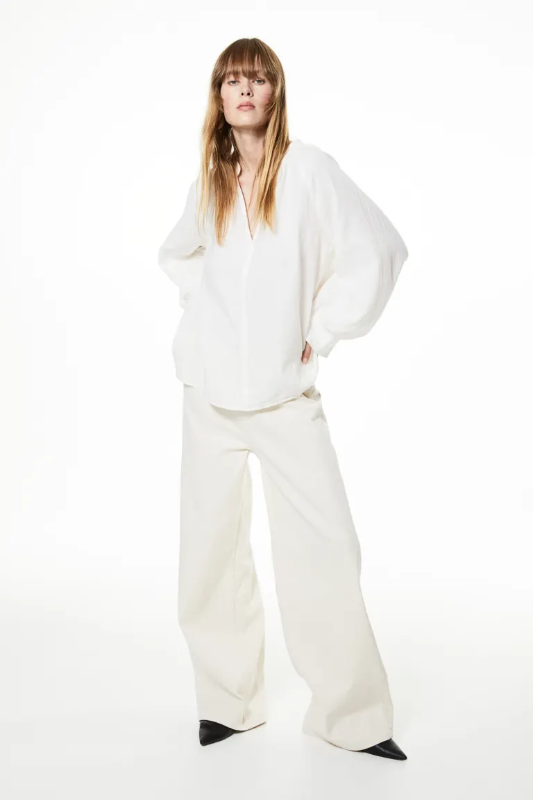 

Блуза из хлопка двойной плетения H&M, белый