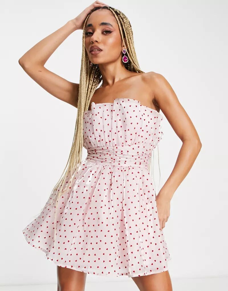 Эксклюзивное мини-платье без бретелек из органзы с розовым сердечком Collective The Label