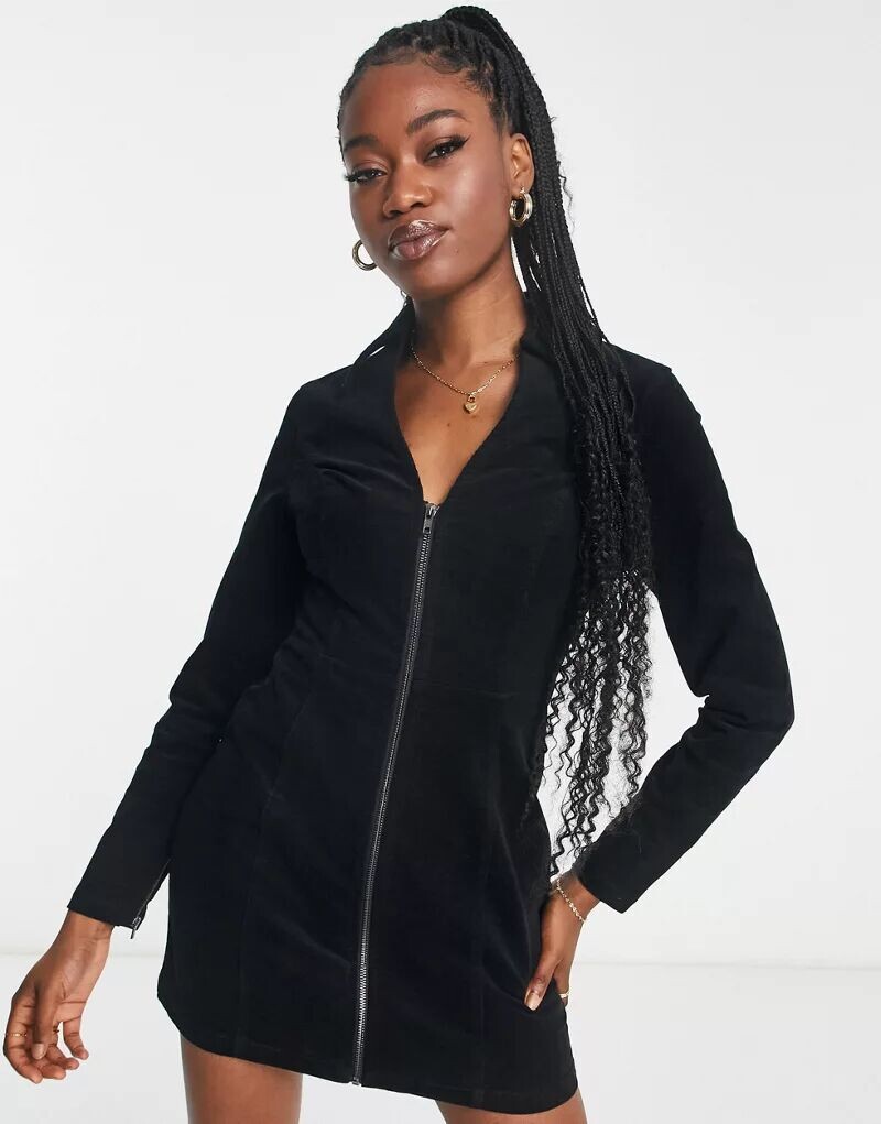 

Черное вельветовое платье мини на молнии ASOS