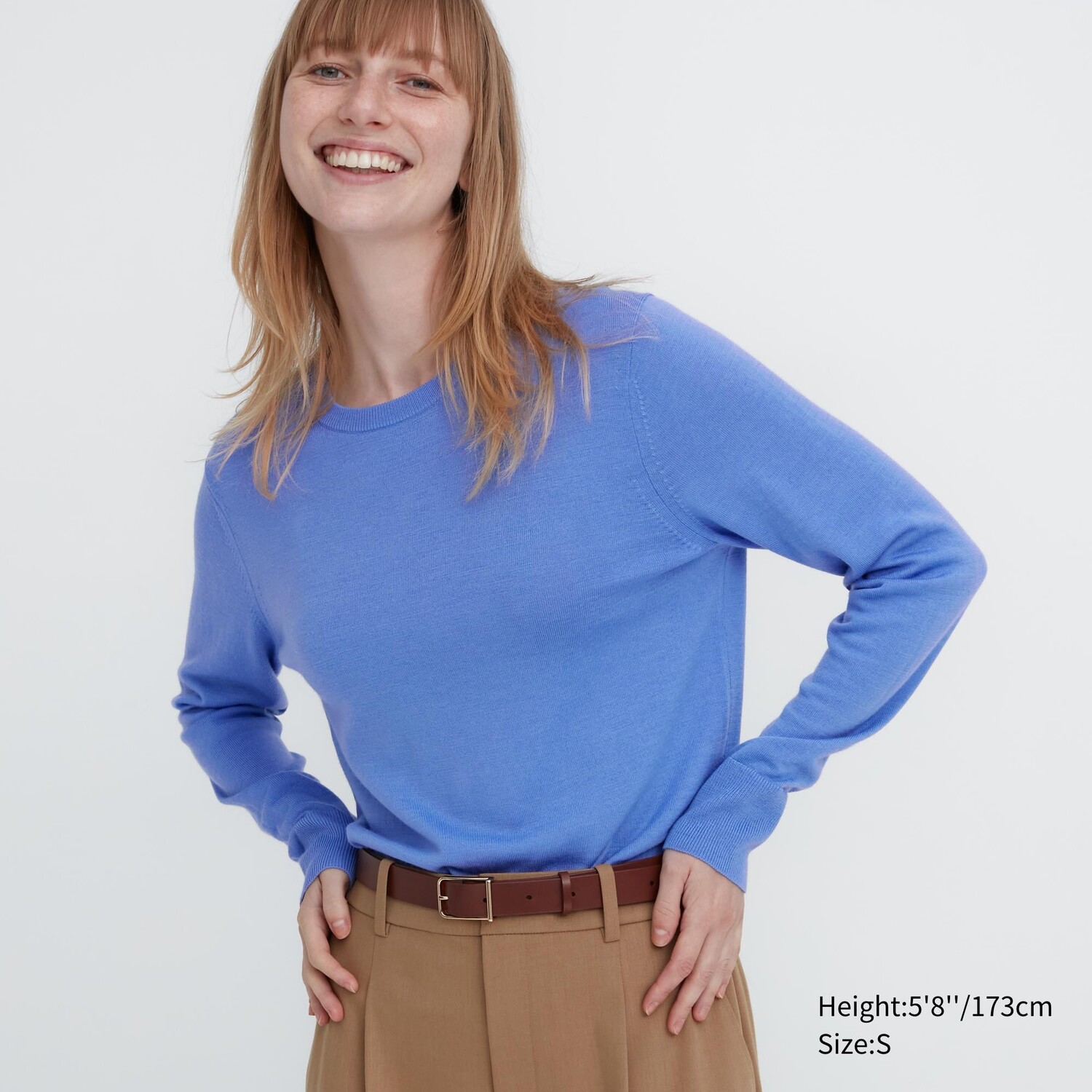 

Джемпер Uniqlo женский с круглым вырезом из шерсти мериноса, синий