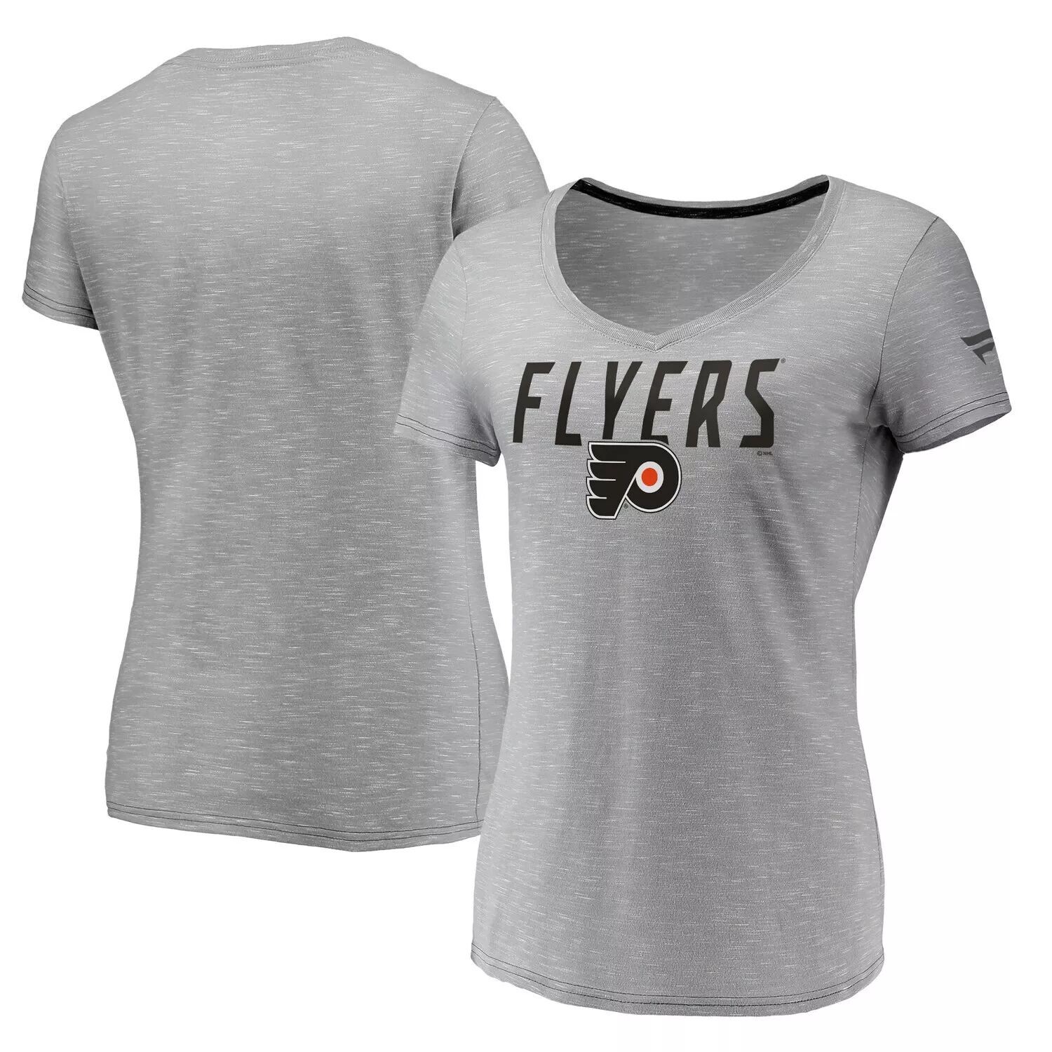 

Женская серая футболка с v-образным вырезом и логотипом Fanatics Philadelphia Flyers Space-Dye Fanatics, Серый