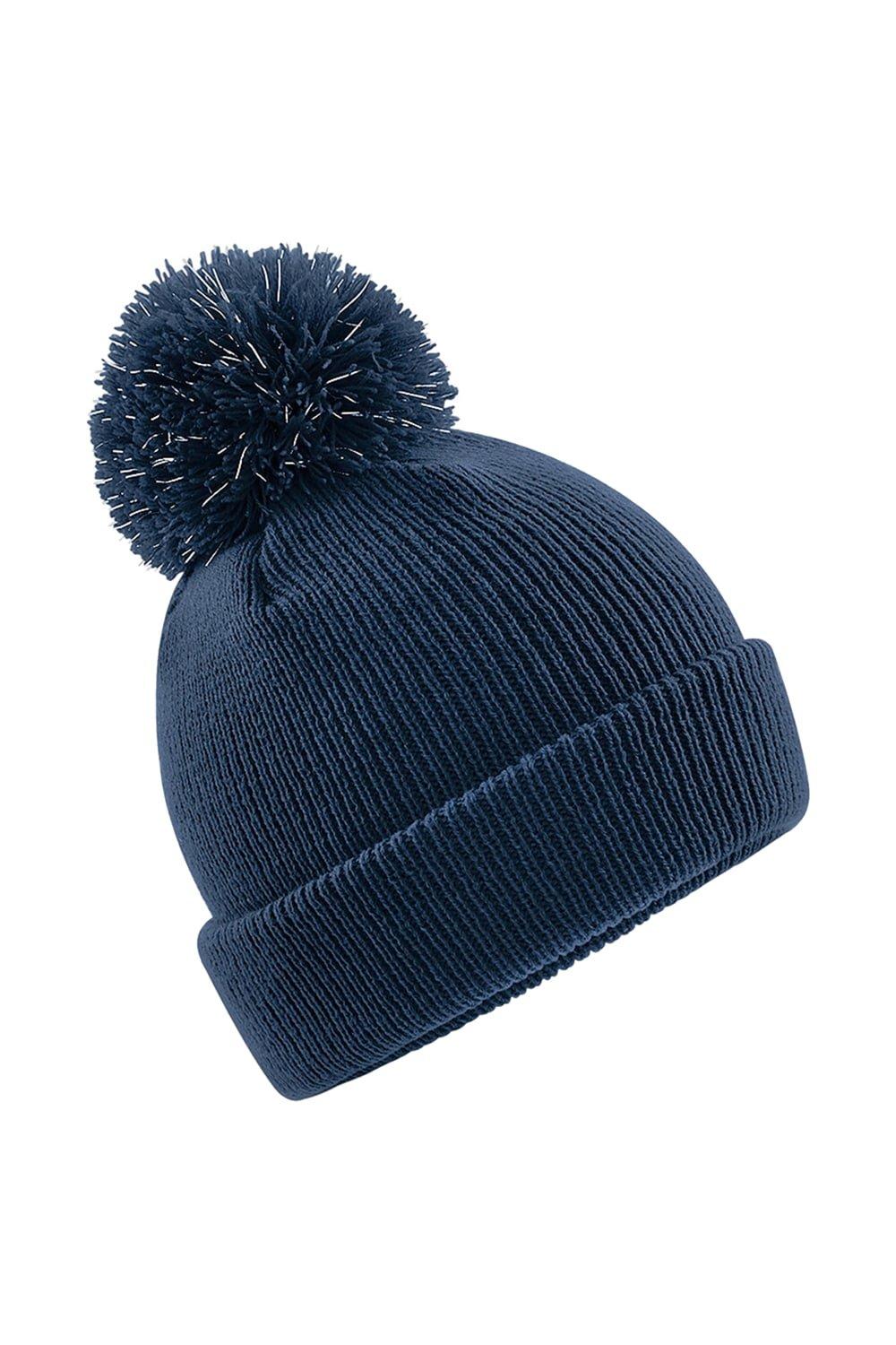 Светоотражающая шапка-бини с помпоном Beechfield, темно-синий
