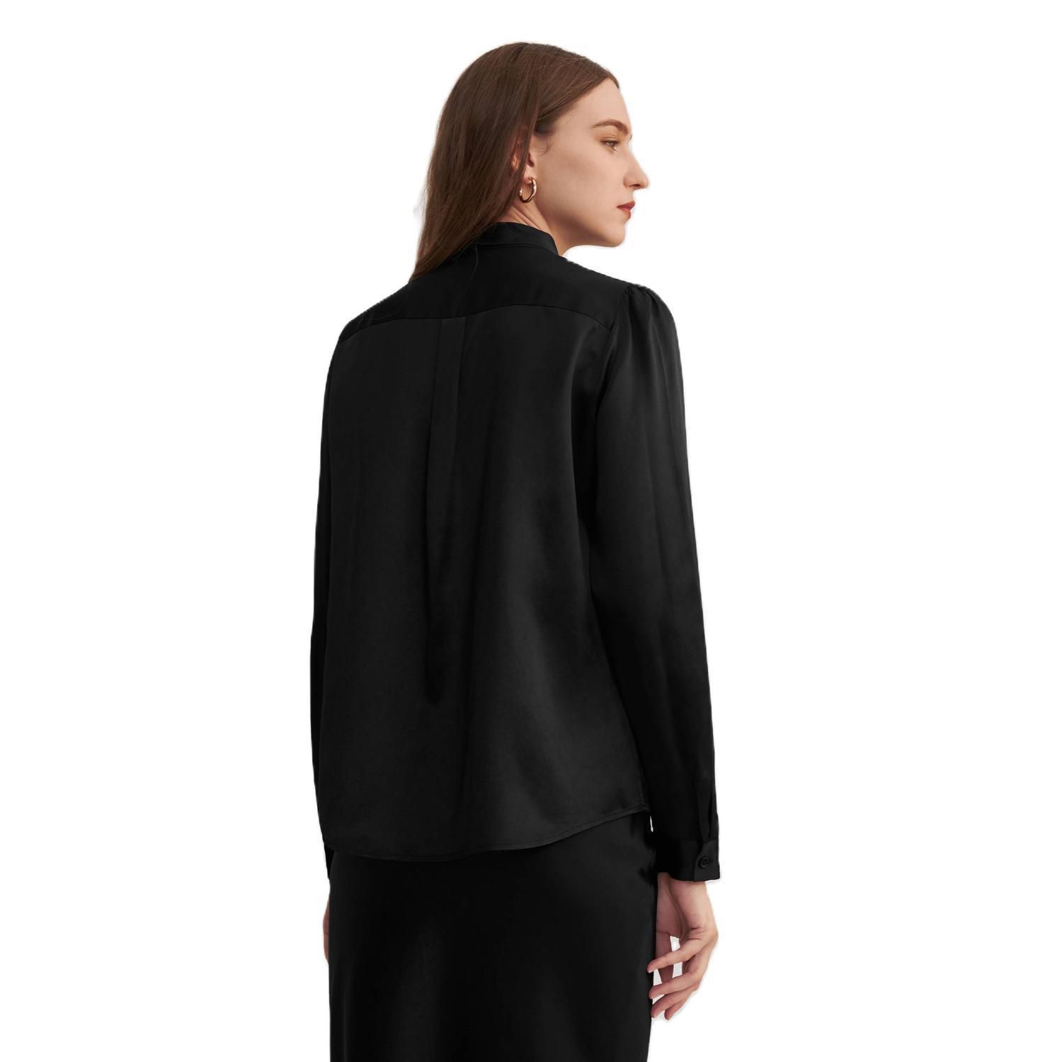 LILYSILK Женская шелковая блузка с воротником-бабочкой Lilysilk, черный