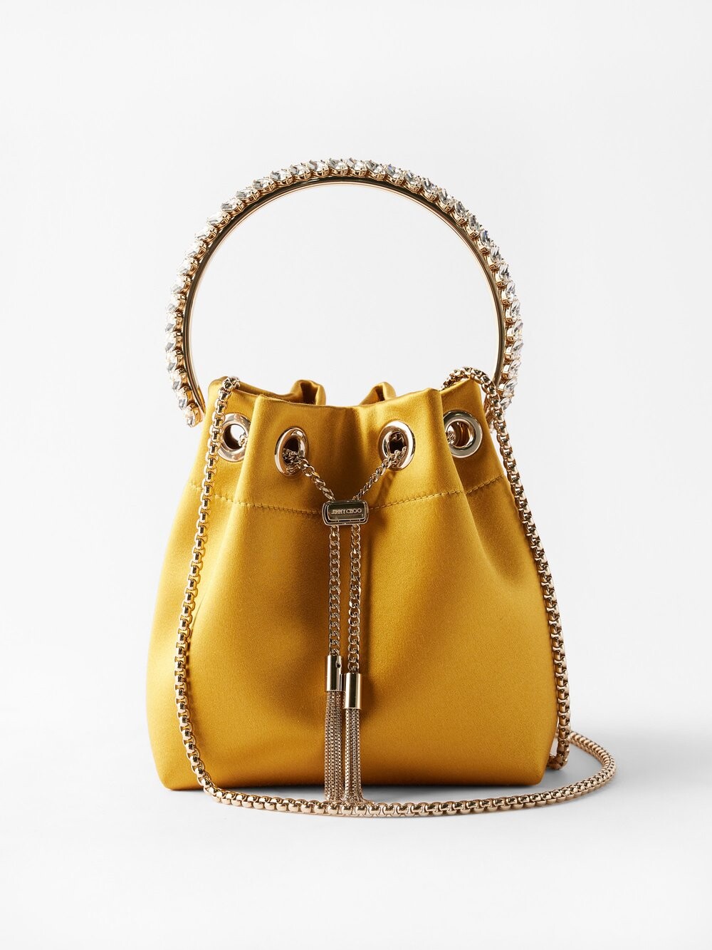 

Атласный клатч bon bon с кристаллической ручкой Jimmy Choo, желтый