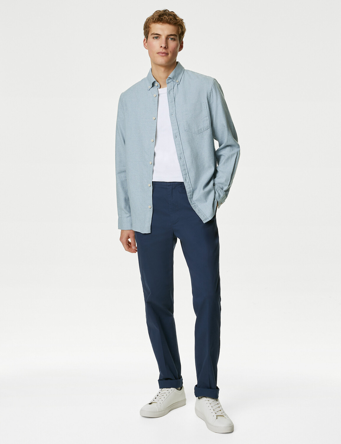 

Фланелевая рубашка из чистого хлопка Marks & Spencer, светло-синий