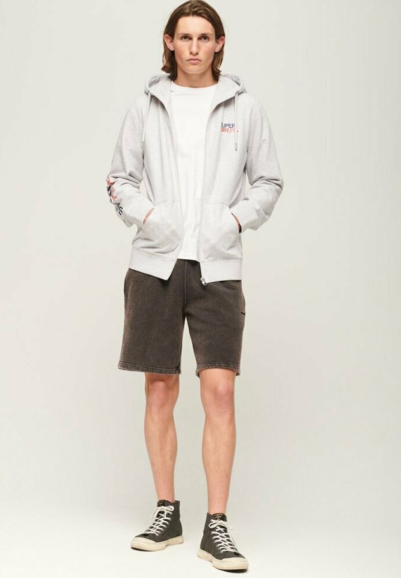 

Толстовка на молнии Superdry Wear Loose Zip Hoodie, кадет серый меланж, Белый