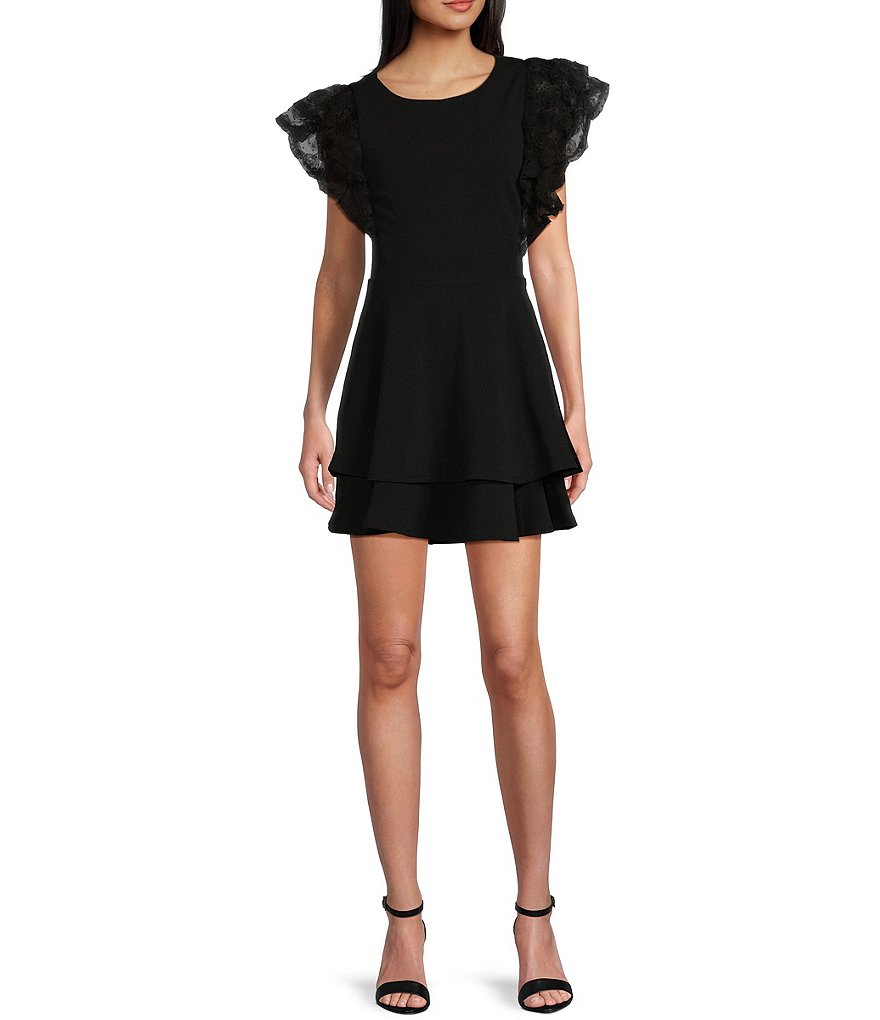 Мини-платье с расклешенными и расклешенными рукавами Midnight Doll, черный
