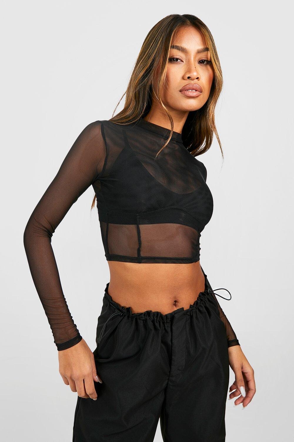 

Укороченный топ с сетчатым корсетом Boohoo, черный