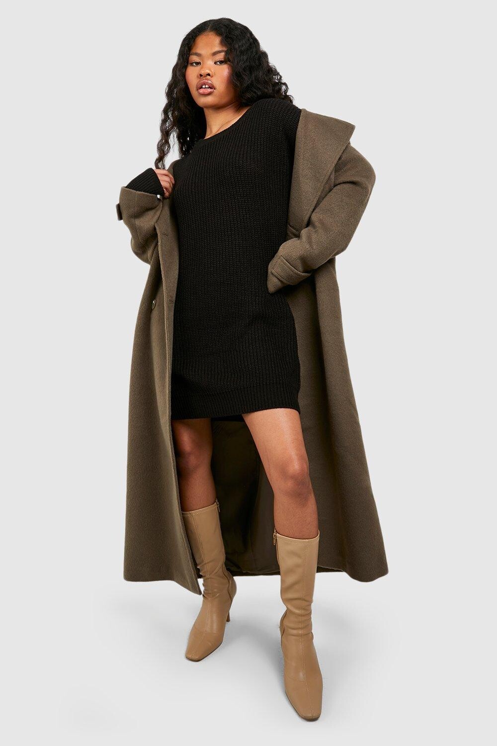 

Платье-джемпер для миниатюрных размеров с круглым вырезом boohoo, черный