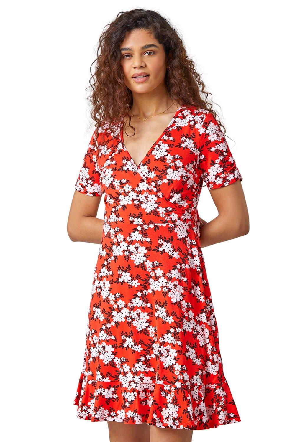 Эластичное платье с запахом и цветочным принтом Roman, красный чайное платье из эластичного джерси с цветочным принтом roman синий