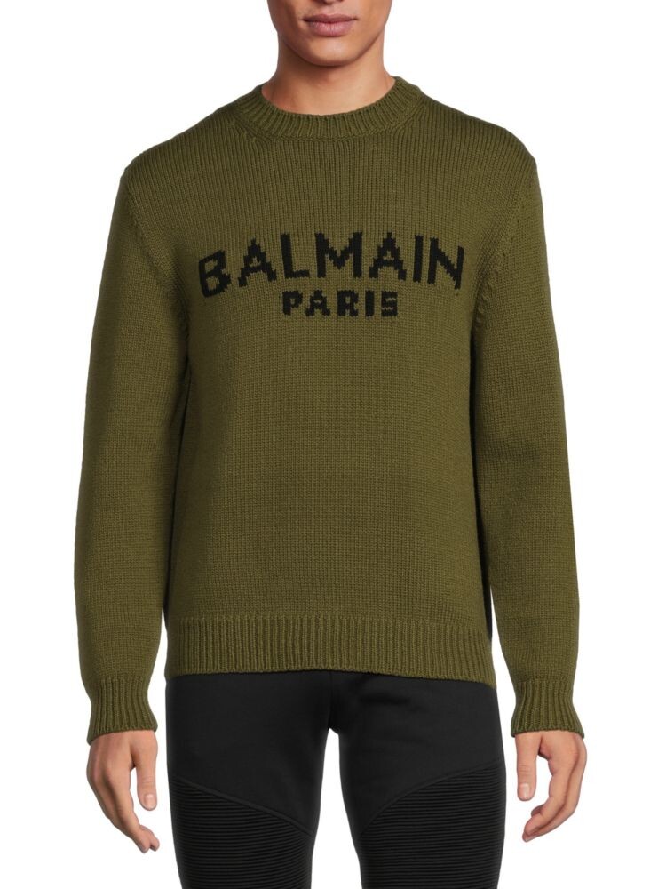 

Свитер из натуральной шерсти с логотипом Balmain, цвет Army Green