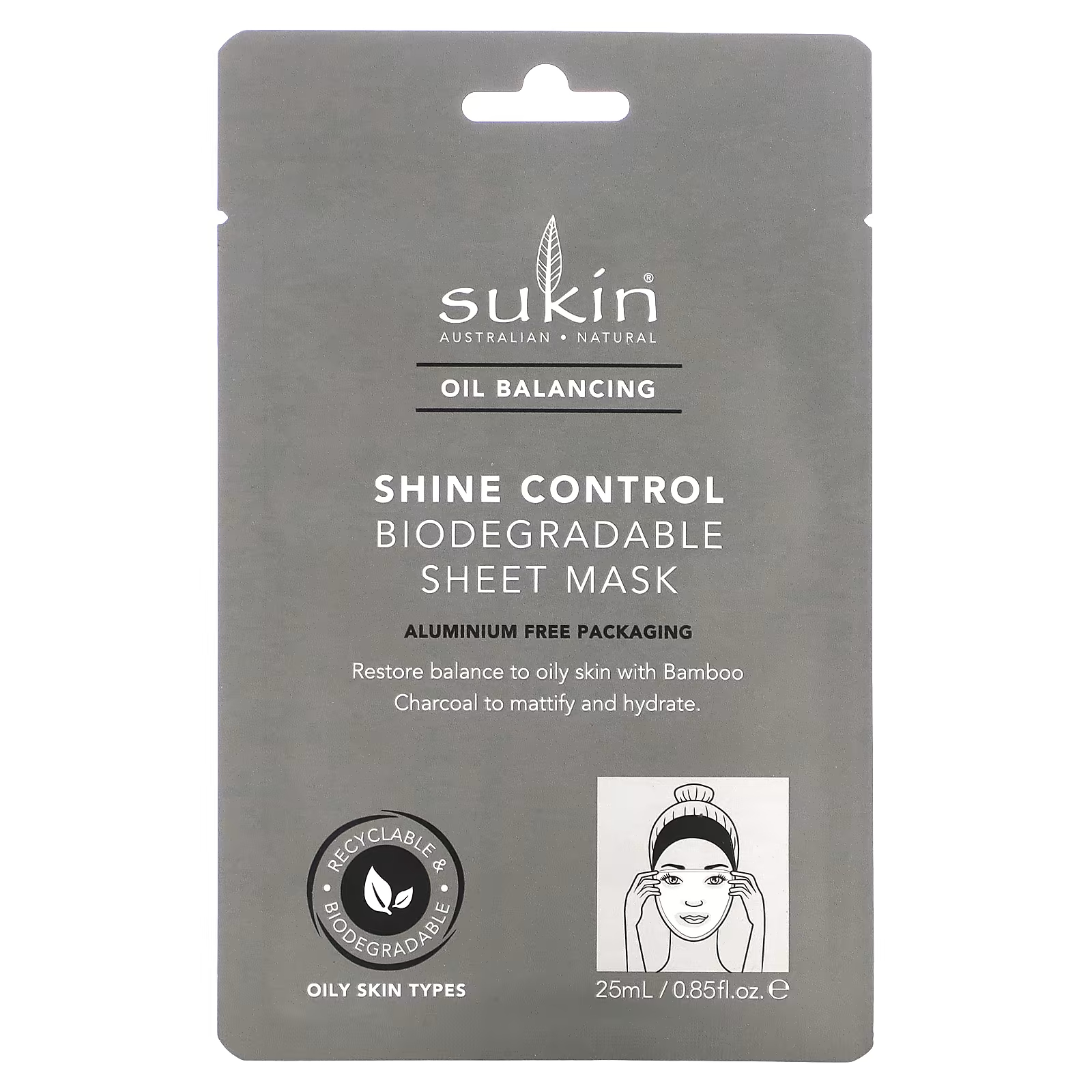 Биоразлагаемая косметическая тканевая маска Sukin Oil Balancing Control Shine Control, 0,85 жидких унций (25 мл)