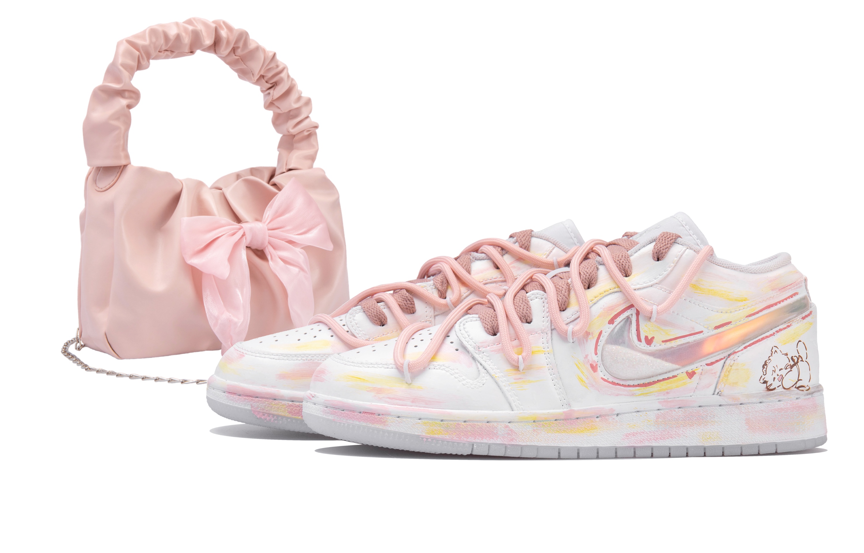 

Jordan Air Jordan 1 винтажные баскетбольные кроссовки женские, White Pink Yellow