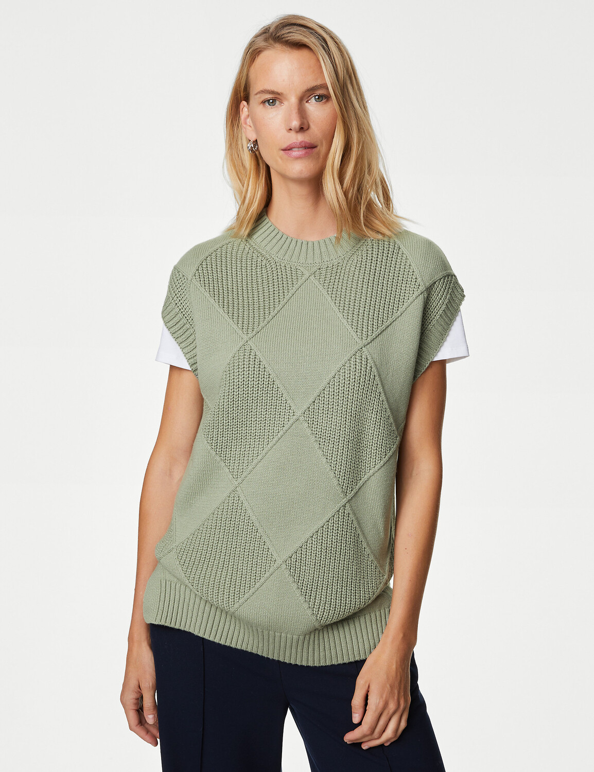 

Вязаный жилет с высоким содержанием хлопка и мериносовой шерсти Marks & Spencer