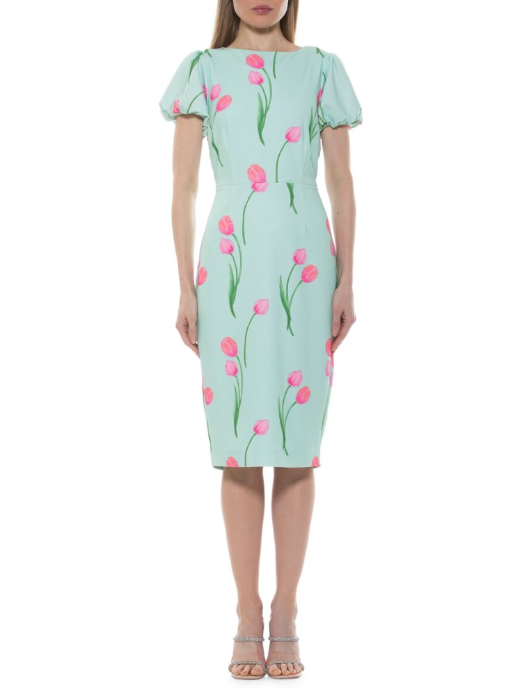 

Платье-футляр с пышными рукавами Odette Alexia Admor, цвет Mint Floral